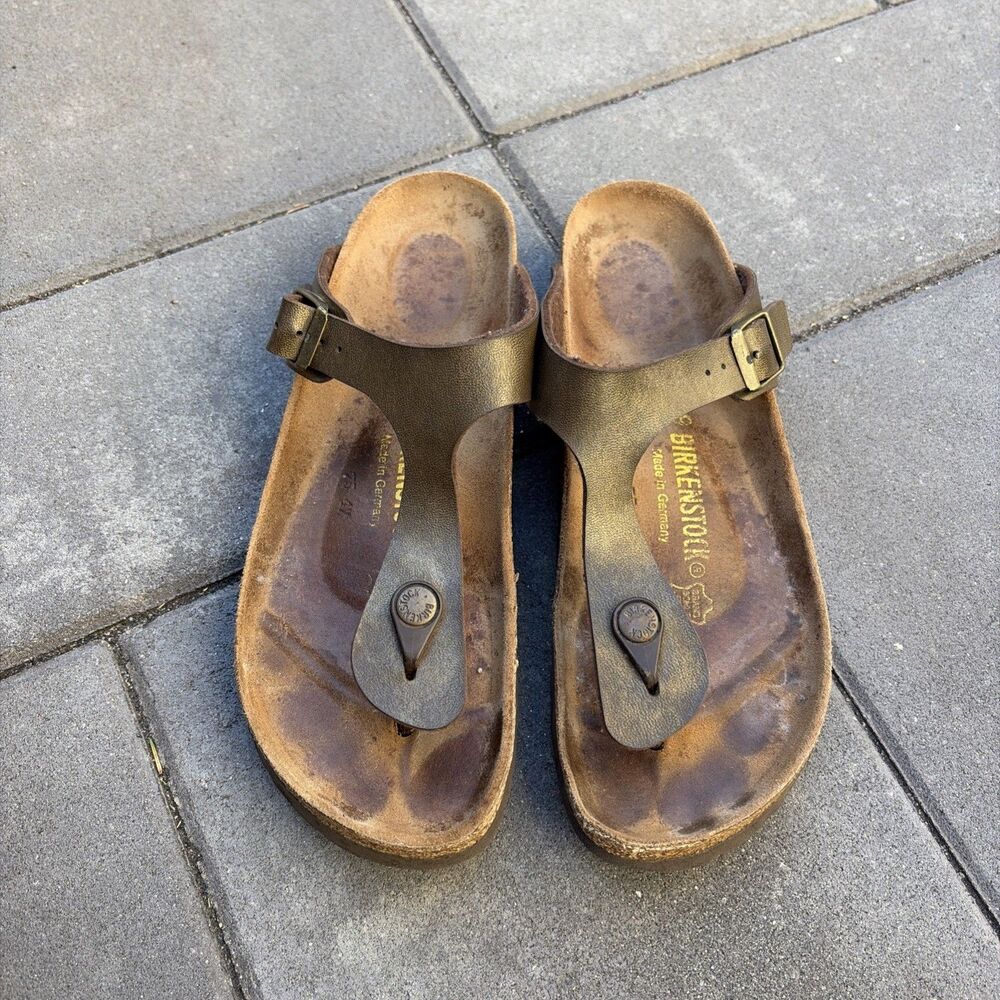 Birkenstock Gizeh Women's Leather Sandal Size 39 8 8.5 Metallic Bronze See Desc